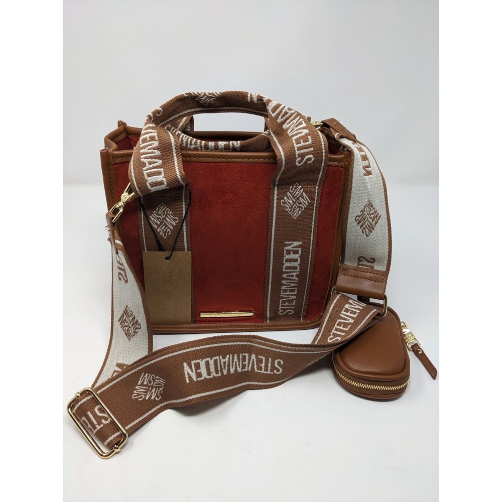 Steve Madden BWEBBER Tik Tok Faux Suede Tote Bag w Airpod Case Ginger Brown NWT